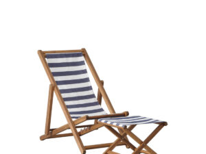 Strandstoel met voetenbank blauw gestreept
